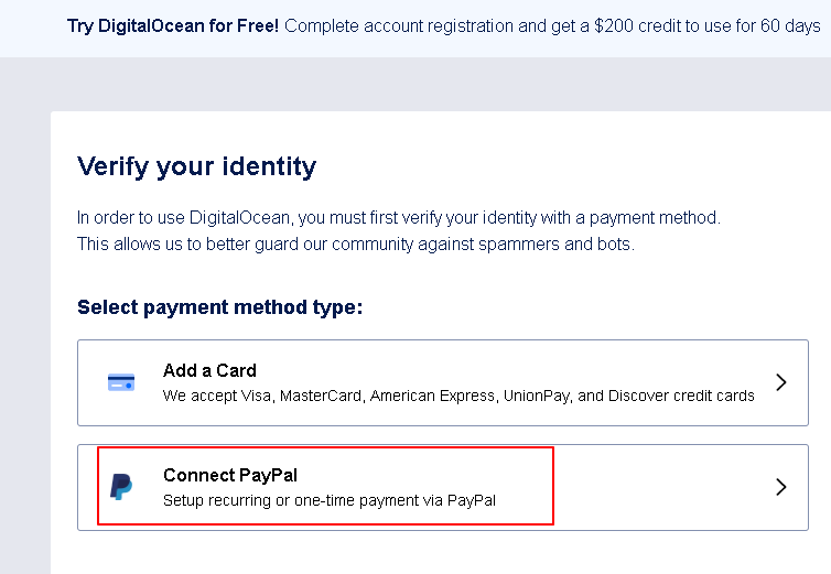 DigitalOcean绑定信用卡赠送100美元