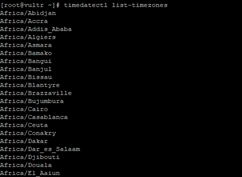 列出Linux中的所有时区