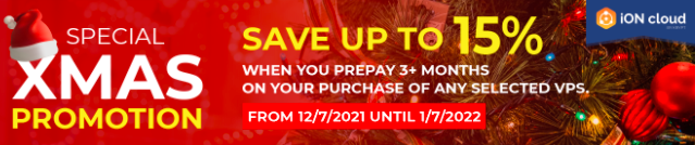 iON美国云服务器VPS圣诞节优惠促销 季付以上周期可享15%永久优惠