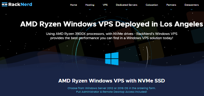 RackNerd美国洛杉矶高配AMD Ryzen+NVMe SSD Windows VPS 中英授权版系统年付低至$60