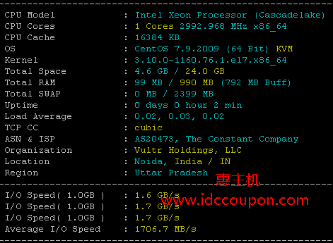简单评测Vultr印度德里机房高性能云服务器 Intel Xeon CPU+NVMe SSD硬盘月付6美元起