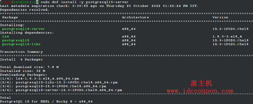 在Rocky Linux中安装 PostgreSQL 15