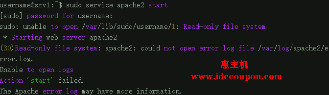 “sudo unable to open read-only file system”错误