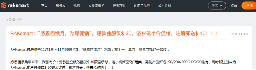 RAKsmart十一月促销活动