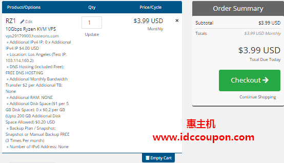Hosteons 10Gbps大带宽美国VPS