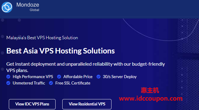 Mondoze优惠码及双ISP动态原生IP马来西亚VPS整理-惠主机